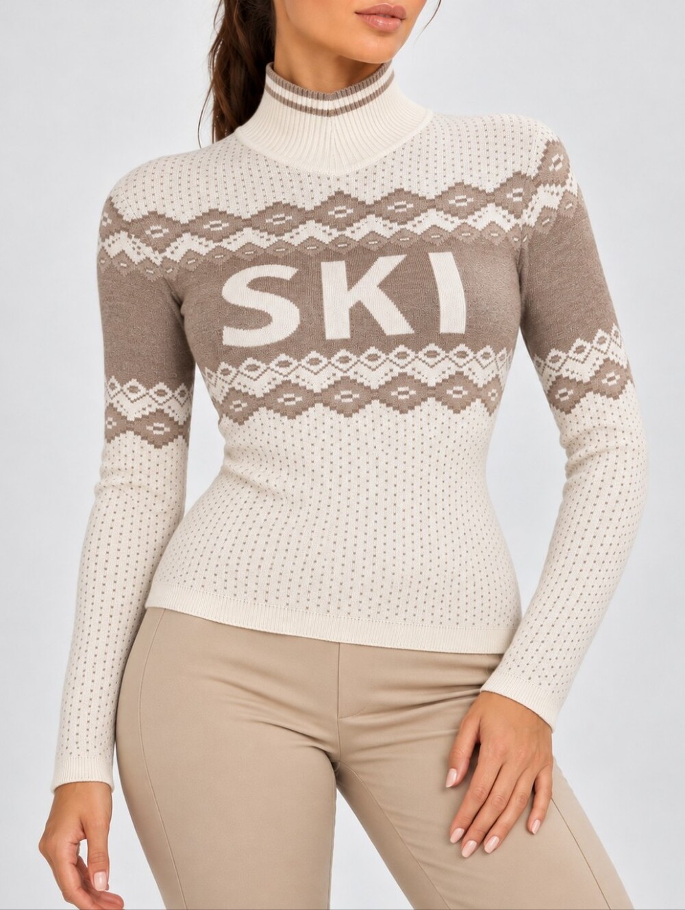 Alp N Rock Goldie Mockneck Ski Sweater Ivory Fair Isle Alpine Women's S